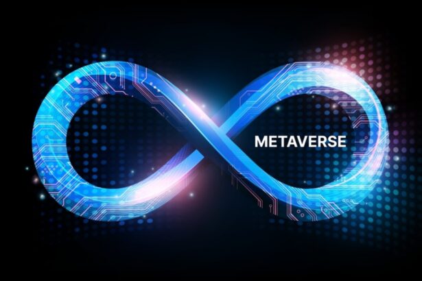 Metaverse technology concept and Virtual space with abstract Infinity Symbol