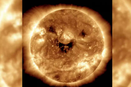 NASA has captured an image of the sun that seems to be smiling