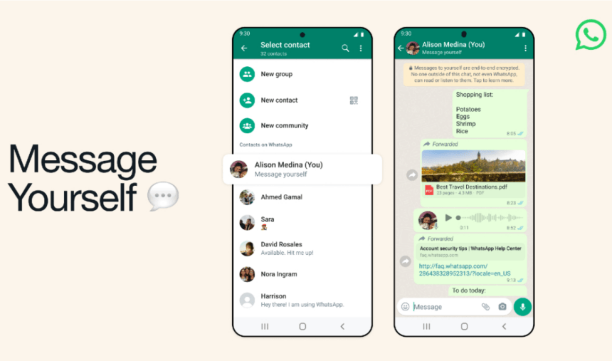 Its simple to message oneself using a new WhatsApp feature